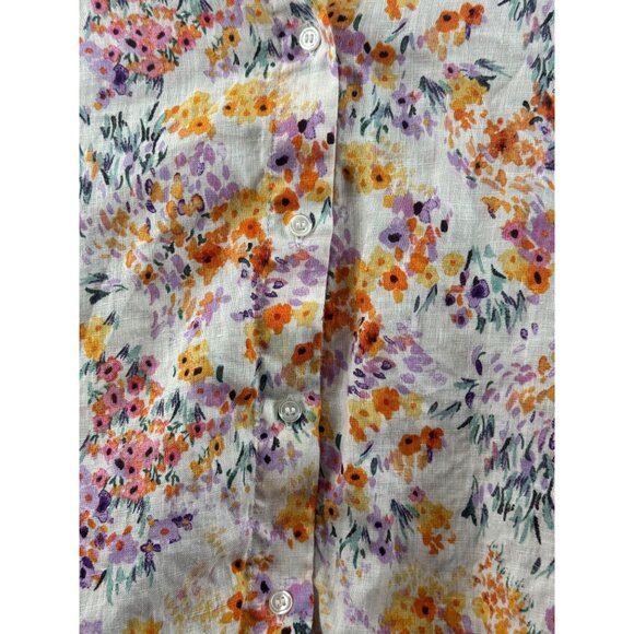 H&M  Floral Linen Cropped Button-Up Shirt With 3/4 Sleeves Size XL - Picture 4 of 8